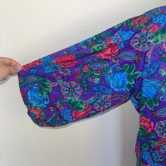 Diane Freis Skirt Set Womens Vintage Floral Purple Red Blue Polyester Top Button - Picture 12 of 15